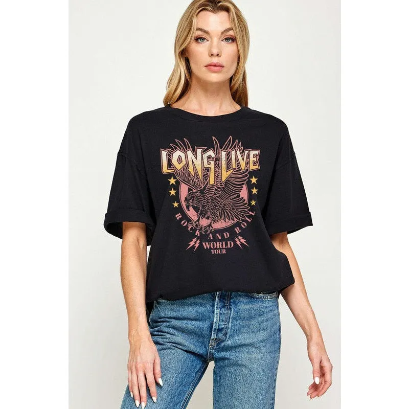 Rock N Roll Eagle Oversized Graphic Tee