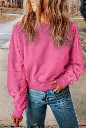 Rose Black Acid Wash V-shape Open Back Sweatshirt