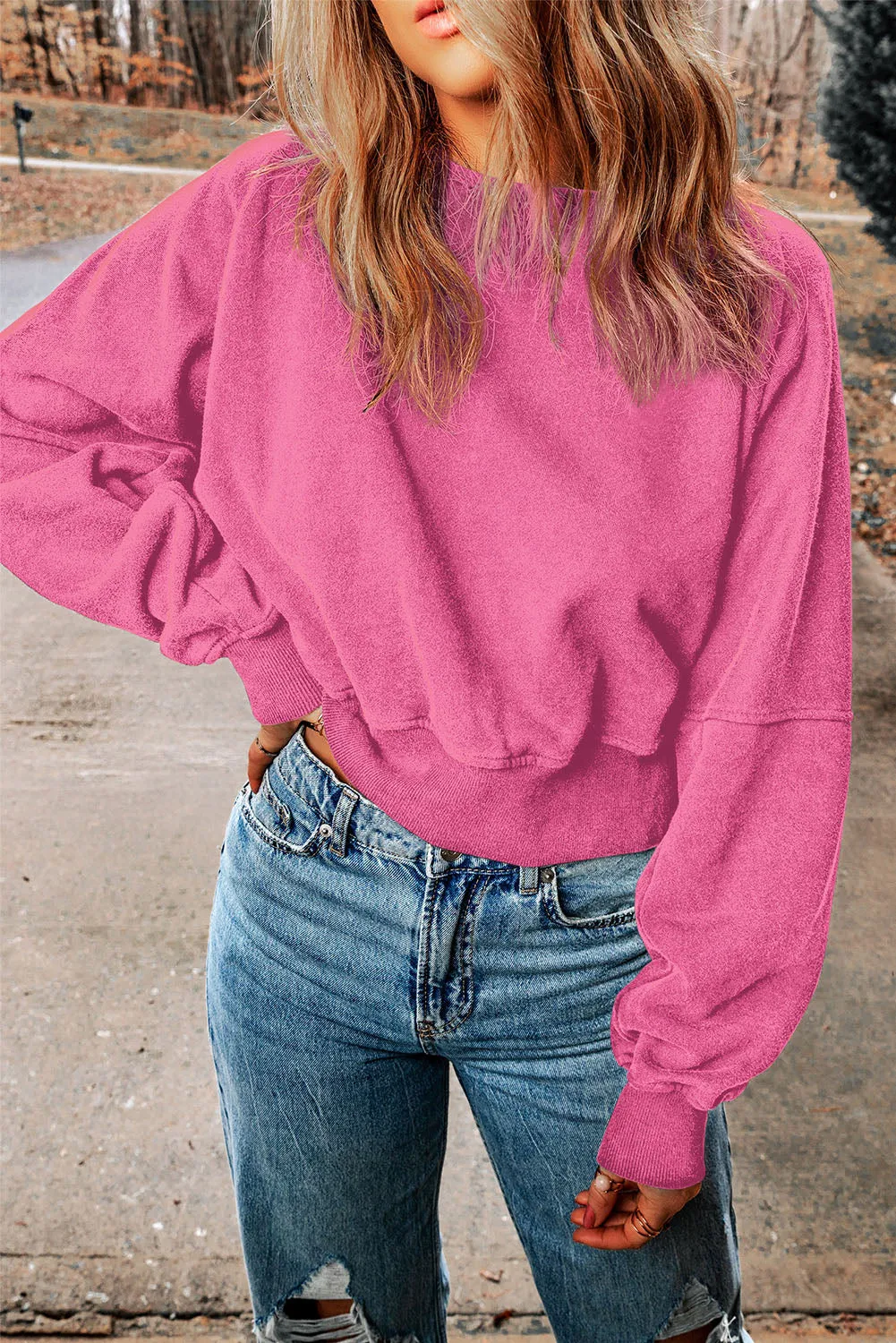 Rose Black Acid Wash V-shape Open Back Sweatshirt