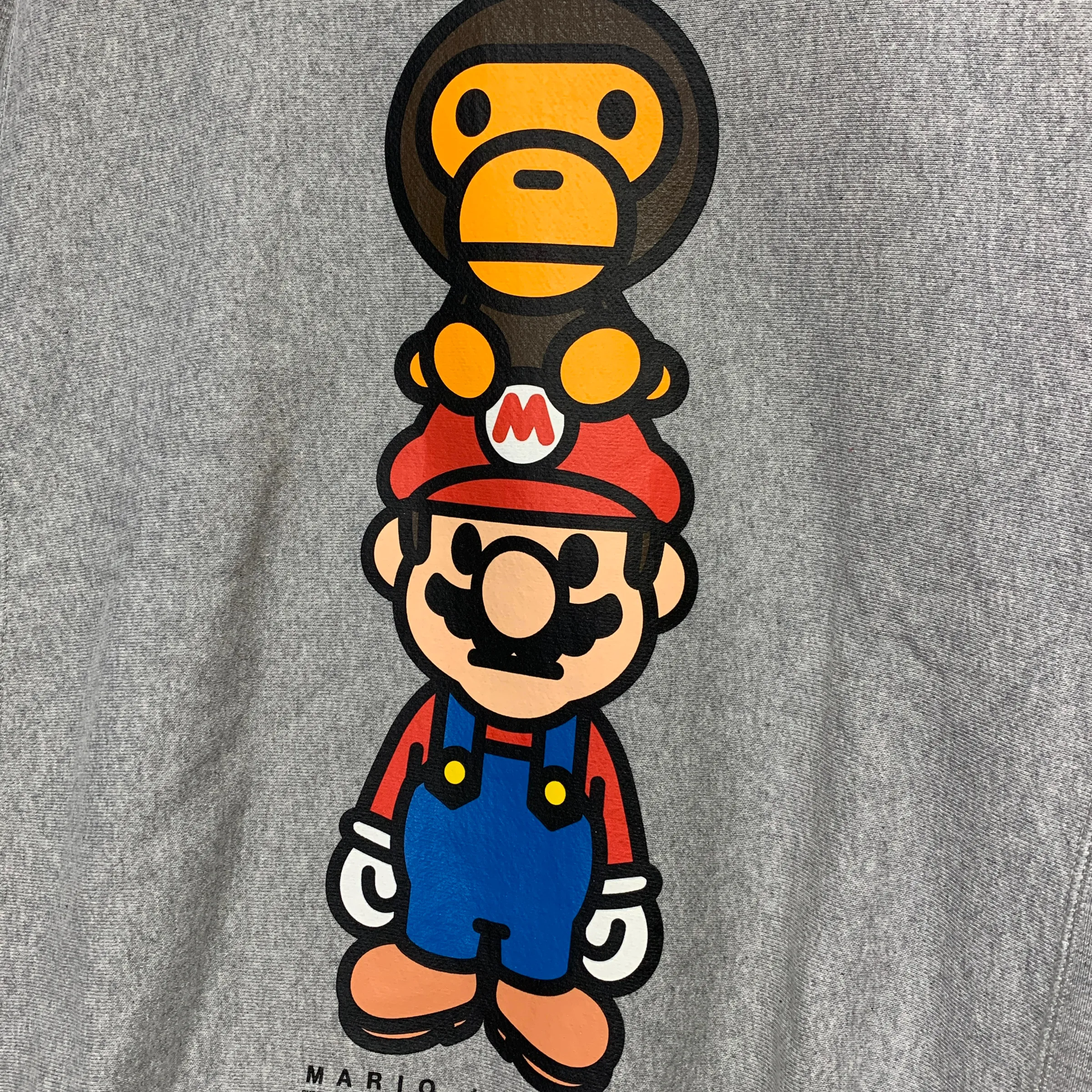 [S] A Bathing Ape Bape x Mario Baby Milo Logo Crewneck Sweatshirt Grey