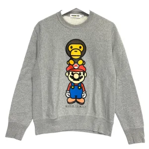 [S] A Bathing Ape Bape x Mario Baby Milo Logo Crewneck Sweatshirt Grey