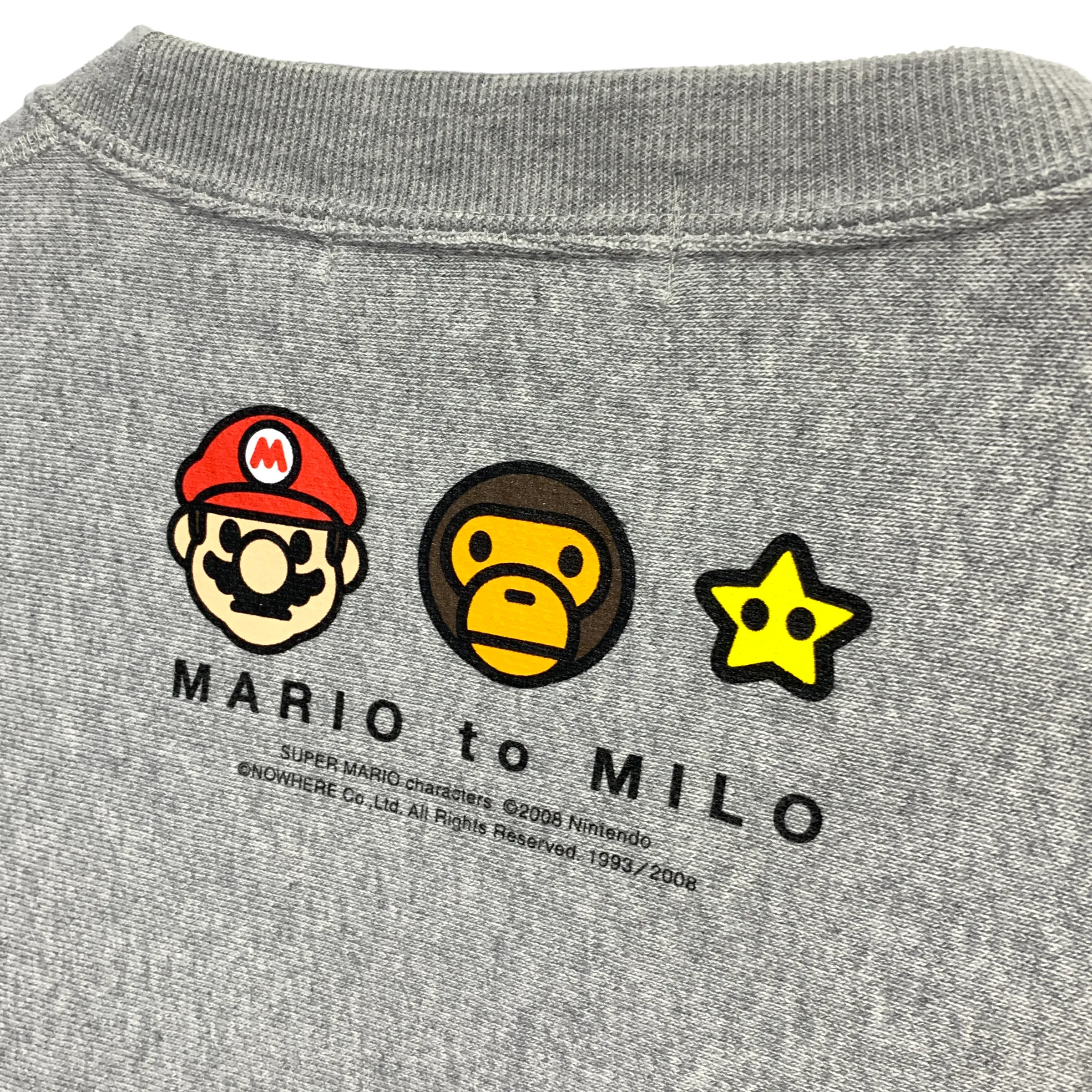 [S] A Bathing Ape Bape x Mario Baby Milo Logo Crewneck Sweatshirt Grey