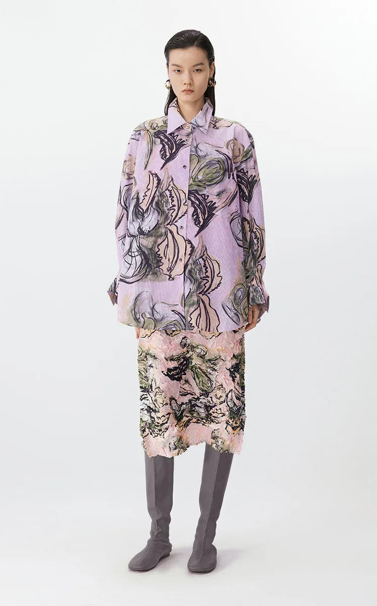 Shirt / JNBY Floral Knot-Draped Corduroy Shirt
