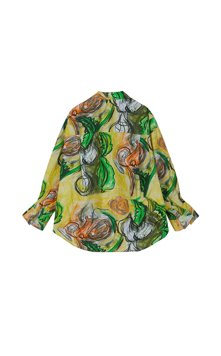 Shirt / JNBY Floral Knot-Draped Corduroy Shirt