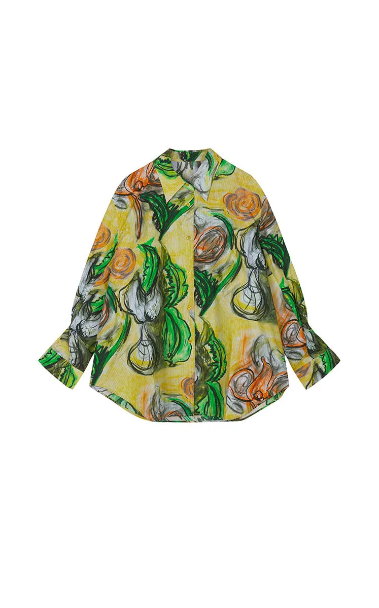 Shirt / JNBY Floral Knot-Draped Corduroy Shirt