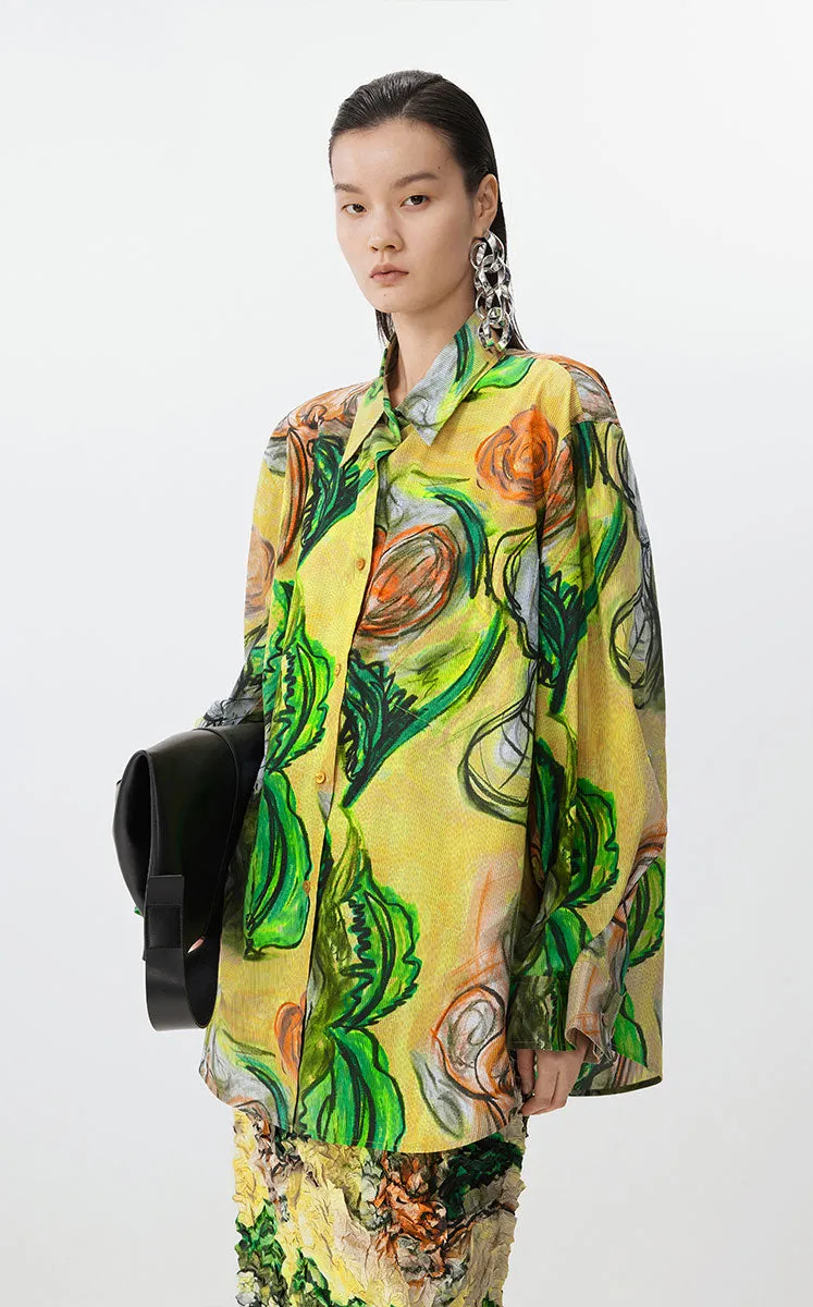 Shirt / JNBY Floral Knot-Draped Corduroy Shirt