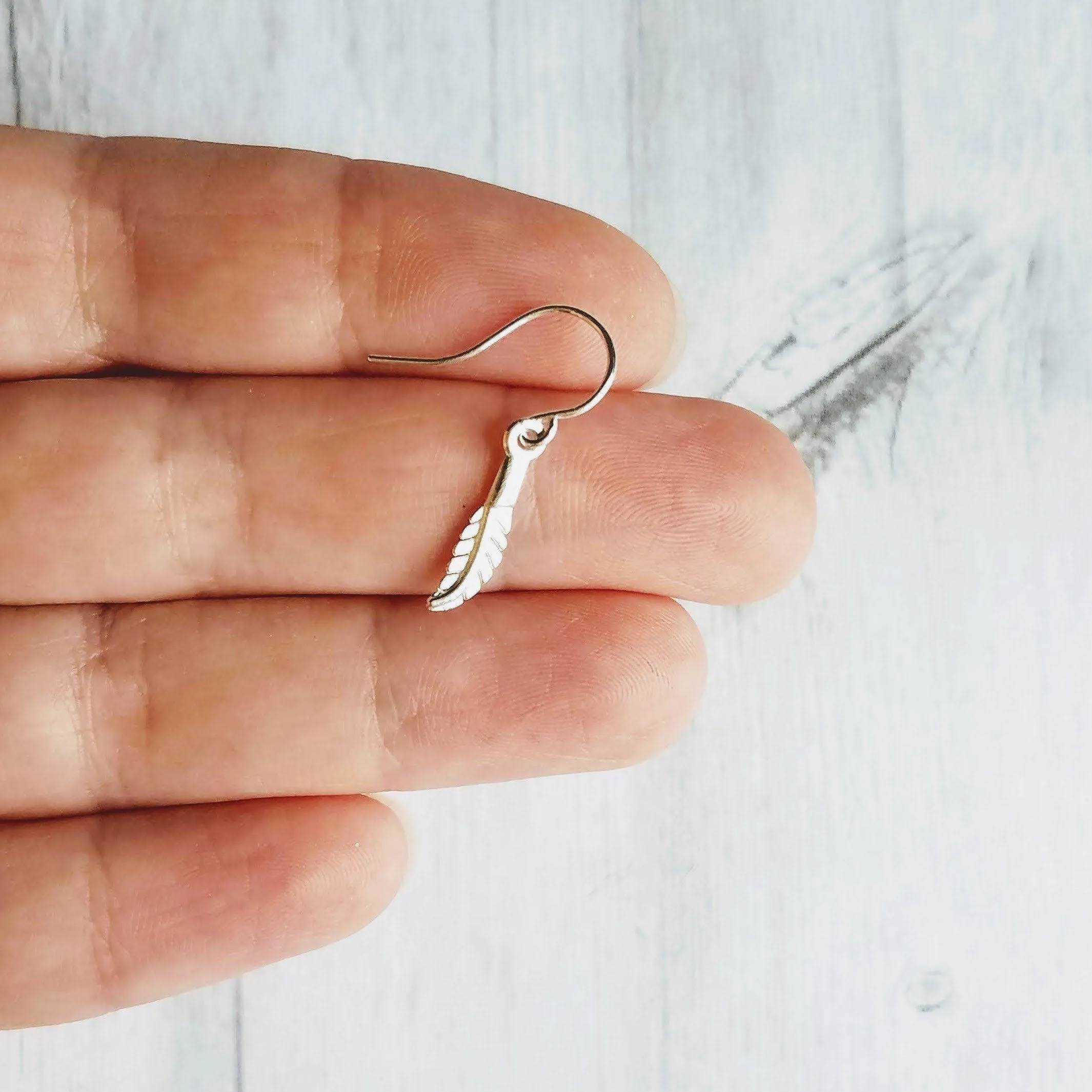 Silver Feather Earrings, .925 sterling silver hooks. tiny feather charm, small feather dangle, minimalist silver earring, simple feather, birthday anniversay gift