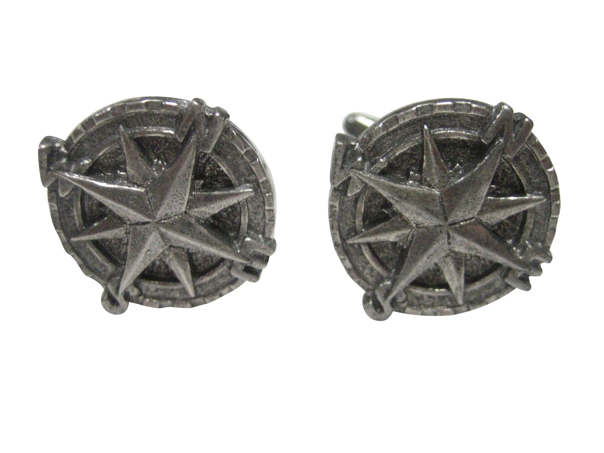 Silver Toned Textured Nautical Compass Cufflinks