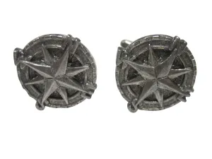 Silver Toned Textured Nautical Compass Cufflinks