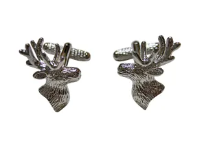 Silver Toned Textured Stag Deer Head Cufflinks