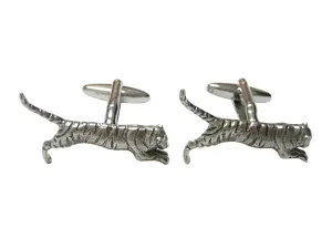Silver Toned Textured Tiger Cufflinks