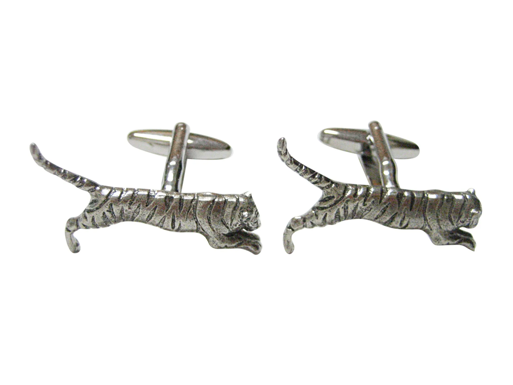 Silver Toned Textured Tiger Cufflinks