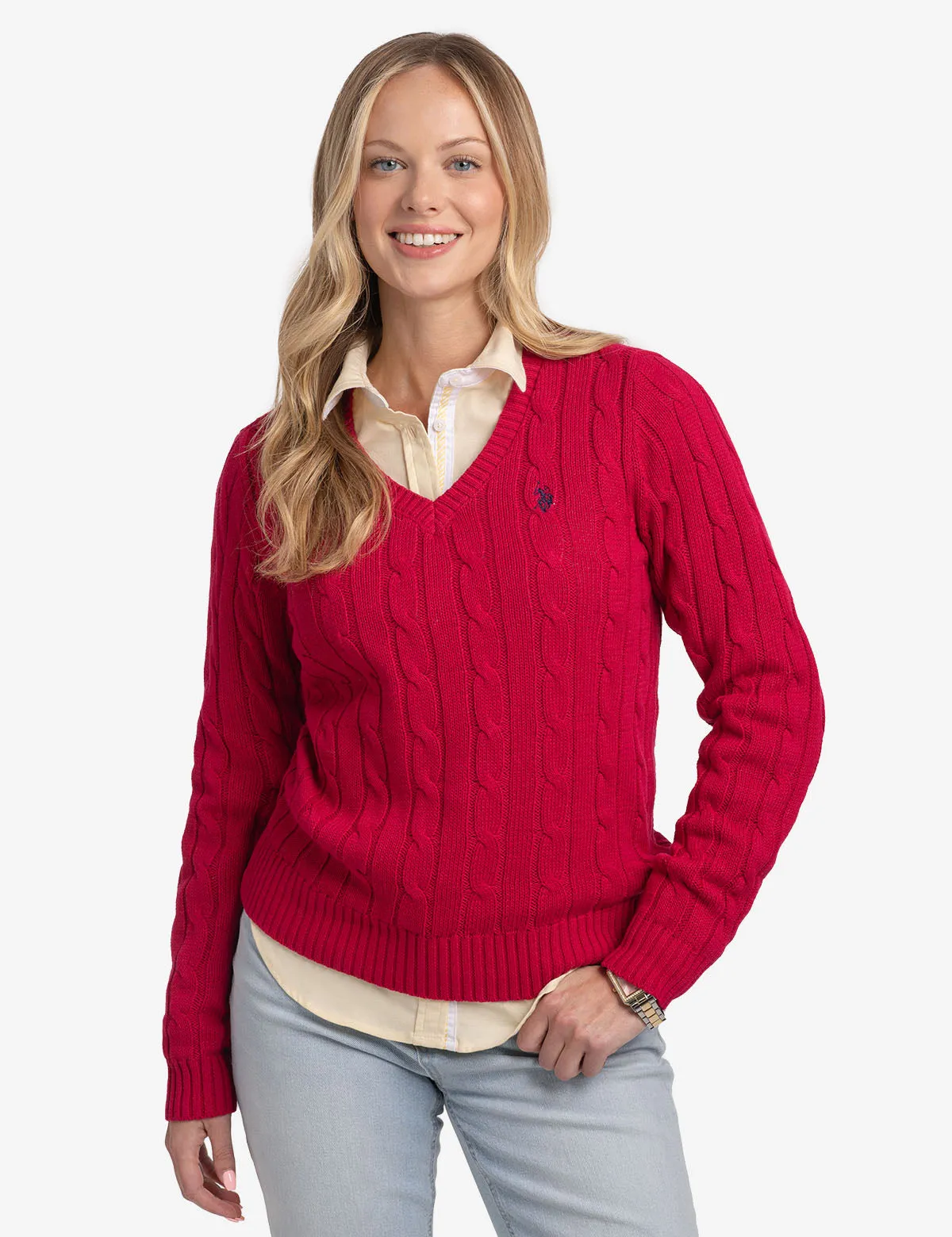 SOFT CABLE V-NECK SWEATER