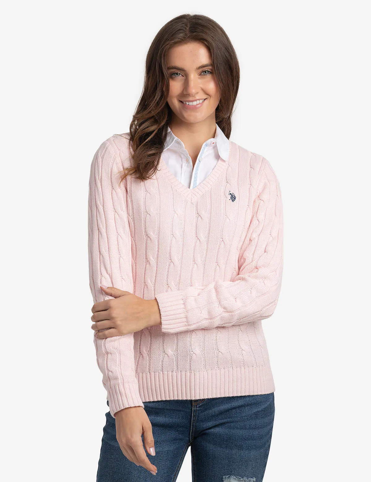 SOFT CABLE V-NECK SWEATER