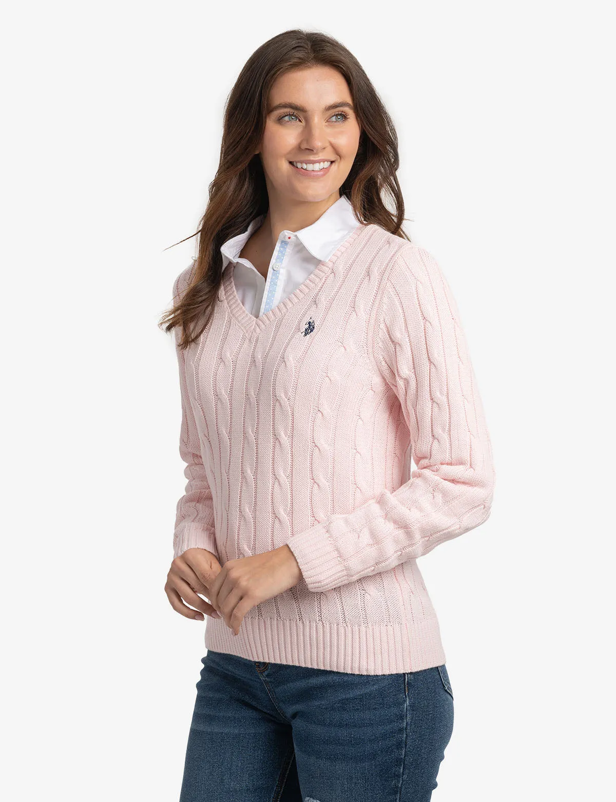 SOFT CABLE V-NECK SWEATER