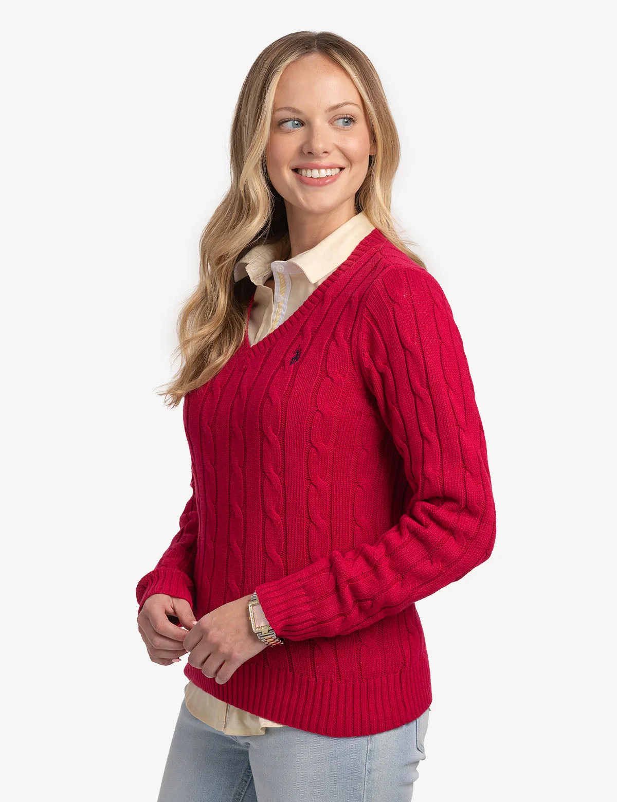 SOFT CABLE V-NECK SWEATER