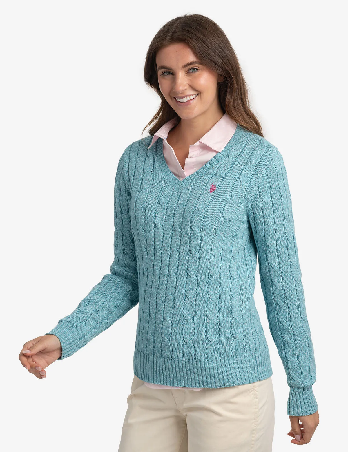 SOFT CABLE V-NECK SWEATER