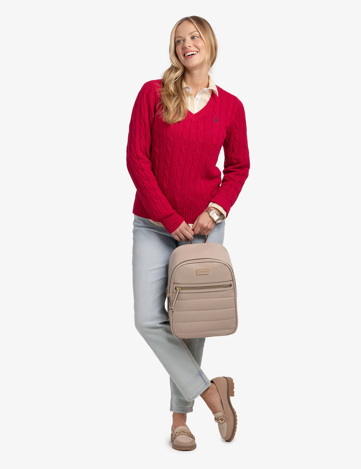 SOFT CABLE V-NECK SWEATER
