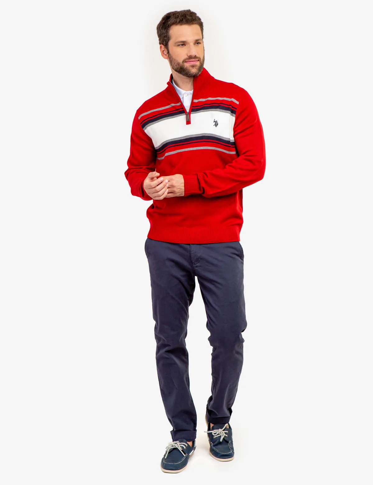 SOFT CHEST STRIPE 1/4 ZIP SWEATER