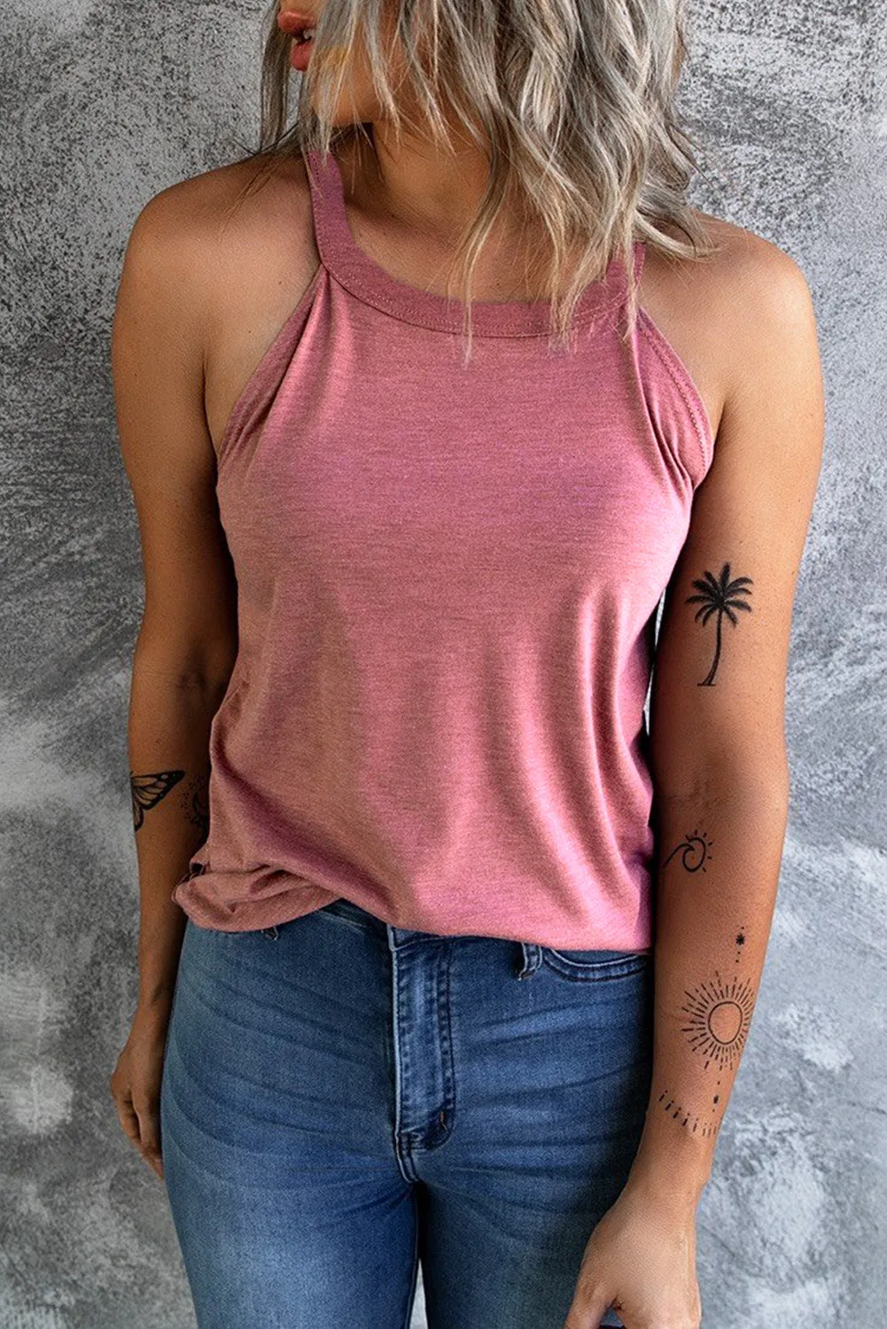 Solid Color Crew Neck Tank Top