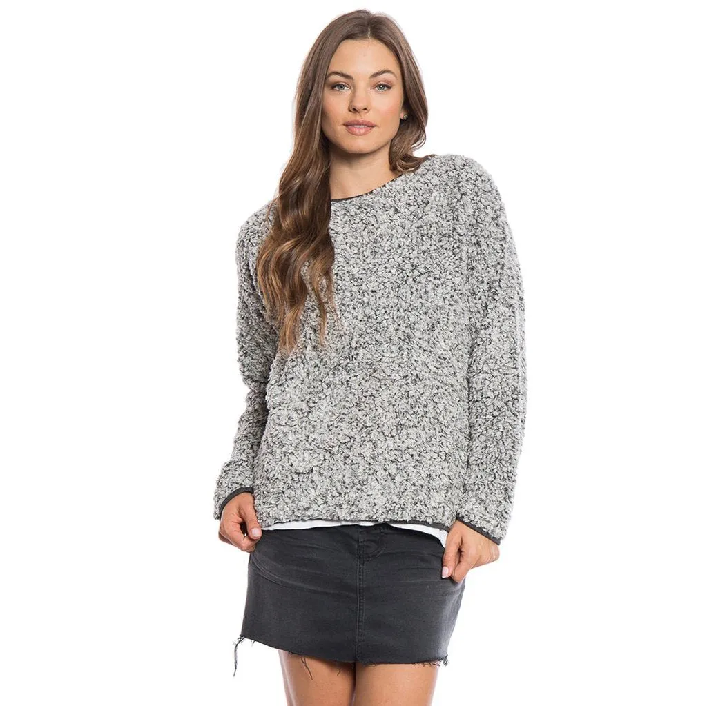 Solid Frosty Tipped Drop Shoulder Crew Sweater