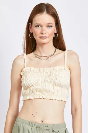 SPAGHETTI STRAP RUCHED CROP TOP