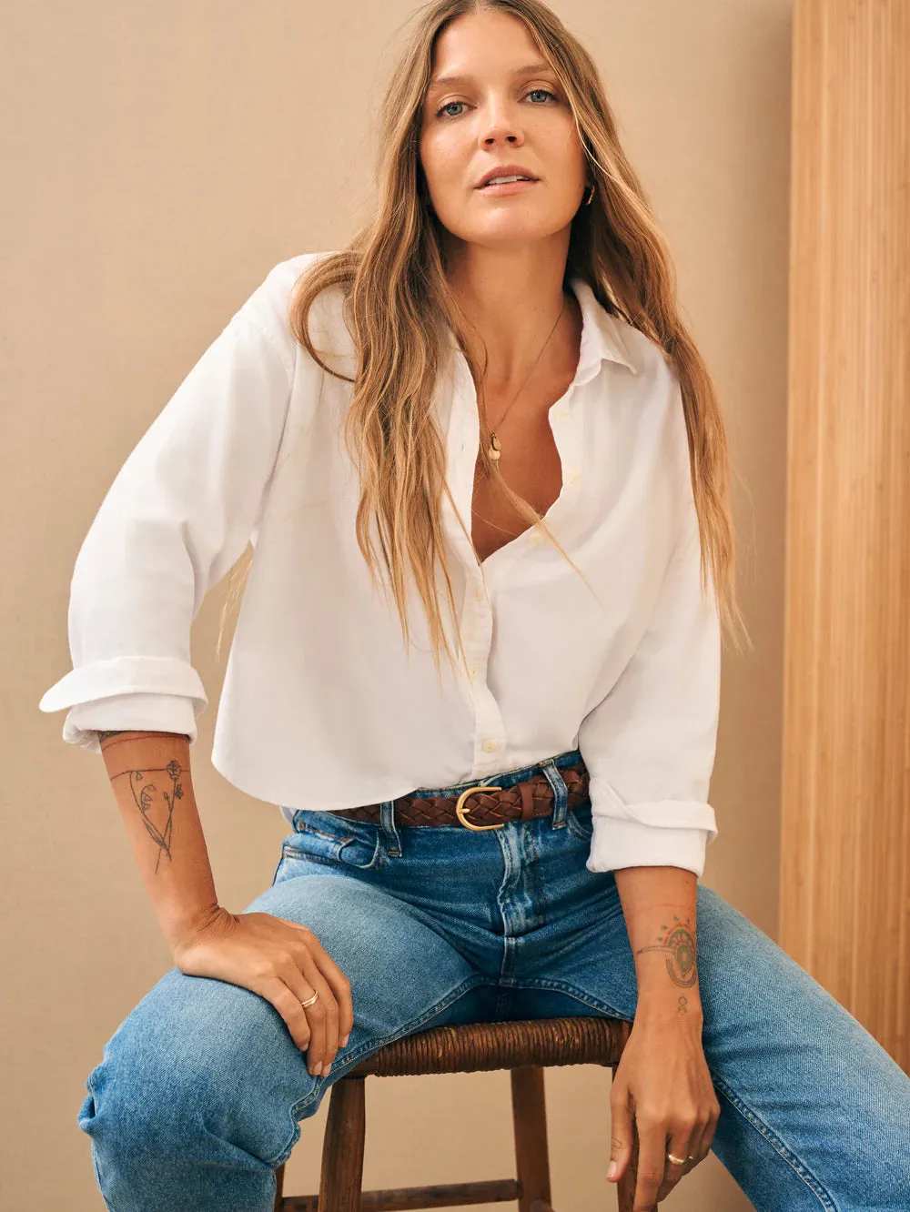 Stretch Oxford Cropped Shirt