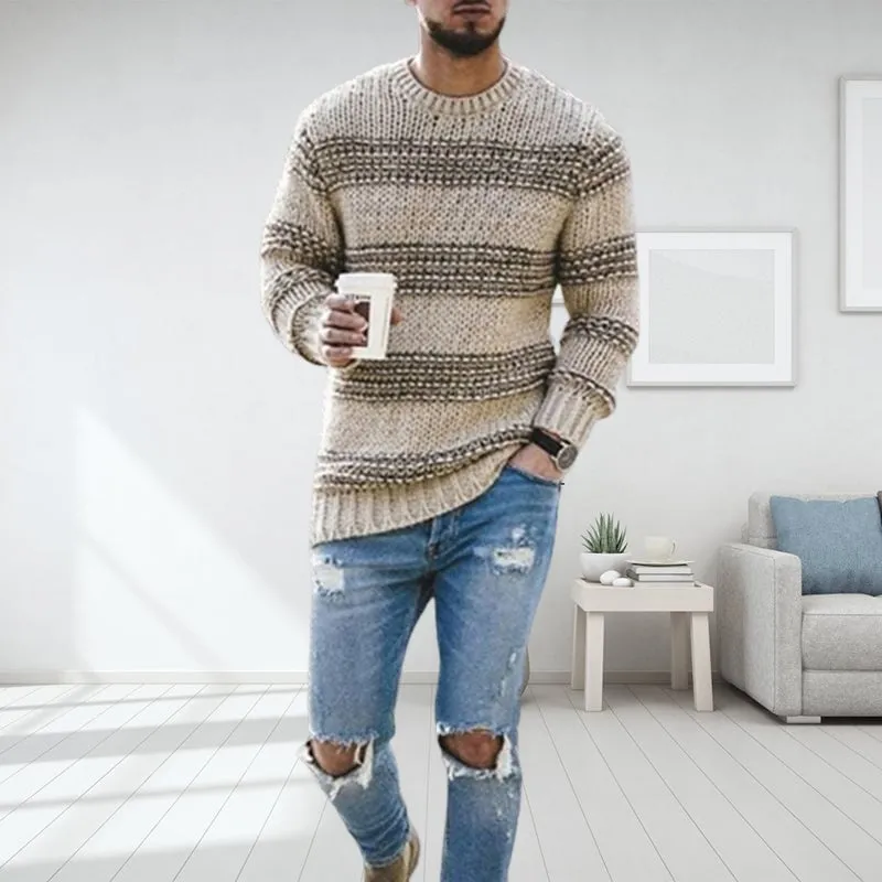 Striped crew neck sweater for men
