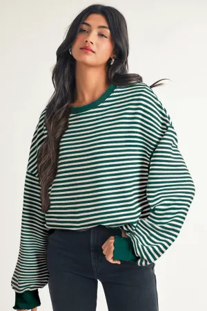 Striped Drop Shoulder Top | Green