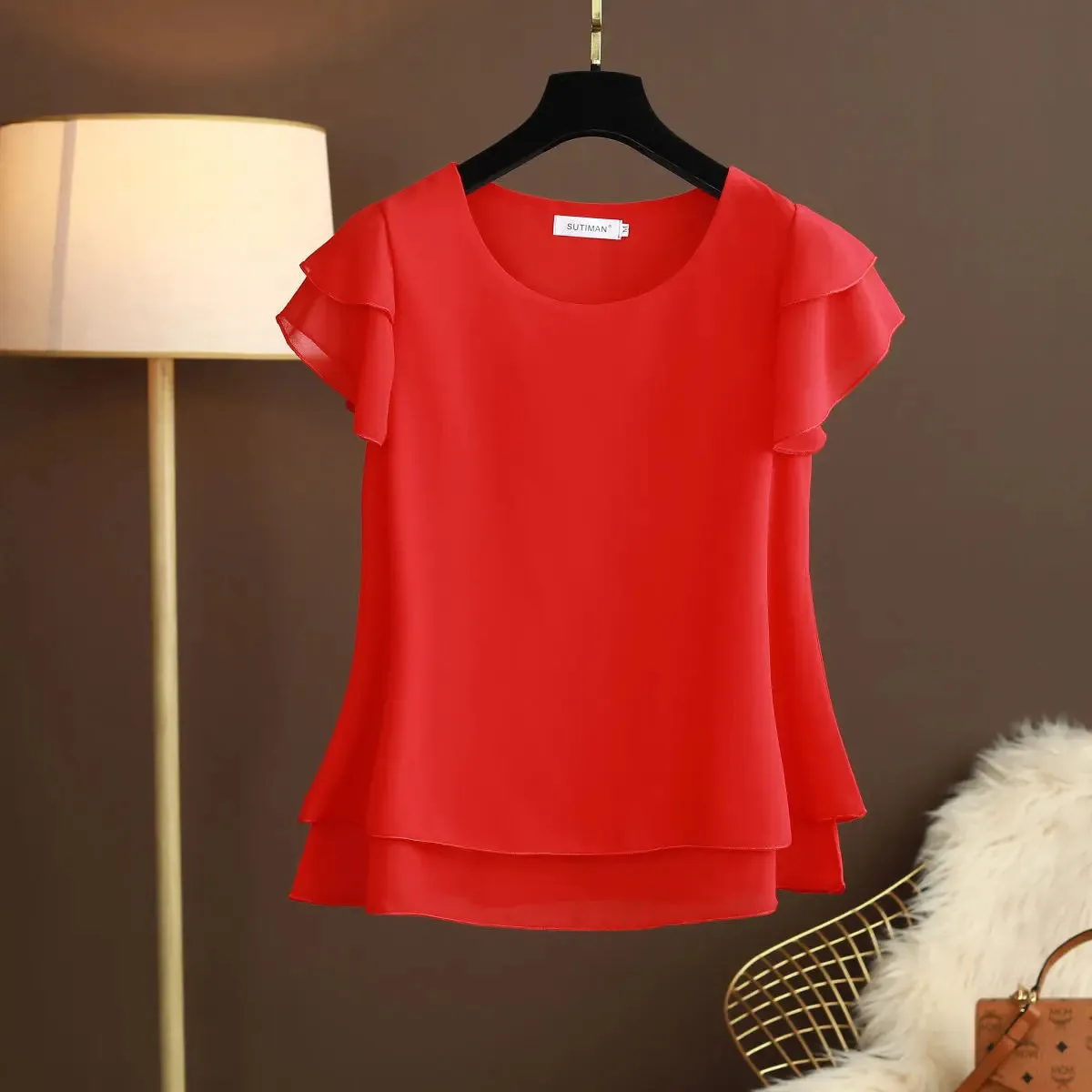 Summer Women's Oversized Chiffon Short Sleeve Blouse