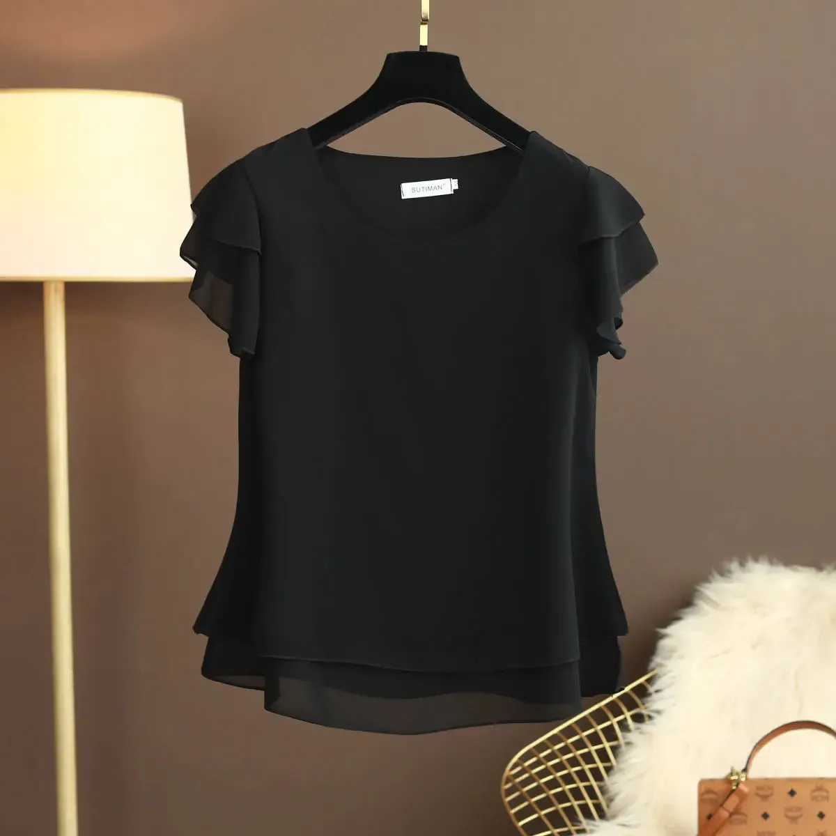 Summer Women's Oversized Chiffon Short Sleeve Blouse