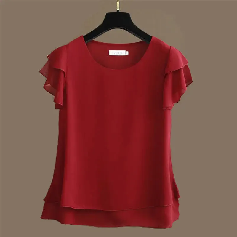Summer Women's Oversized Chiffon Short Sleeve Blouse