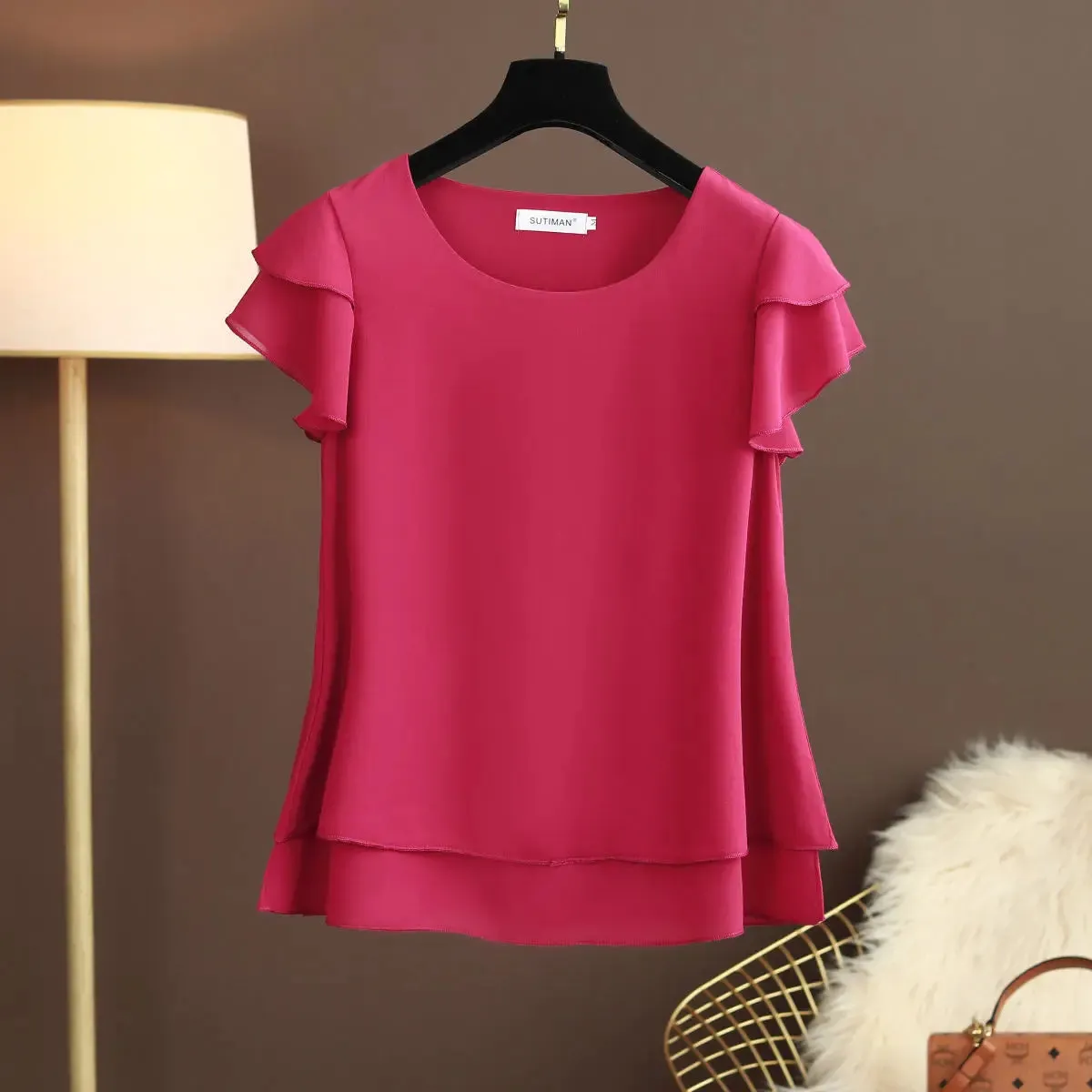 Summer Women's Oversized Chiffon Short Sleeve Blouse