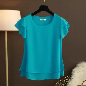Summer Women's Oversized Chiffon Short Sleeve Blouse