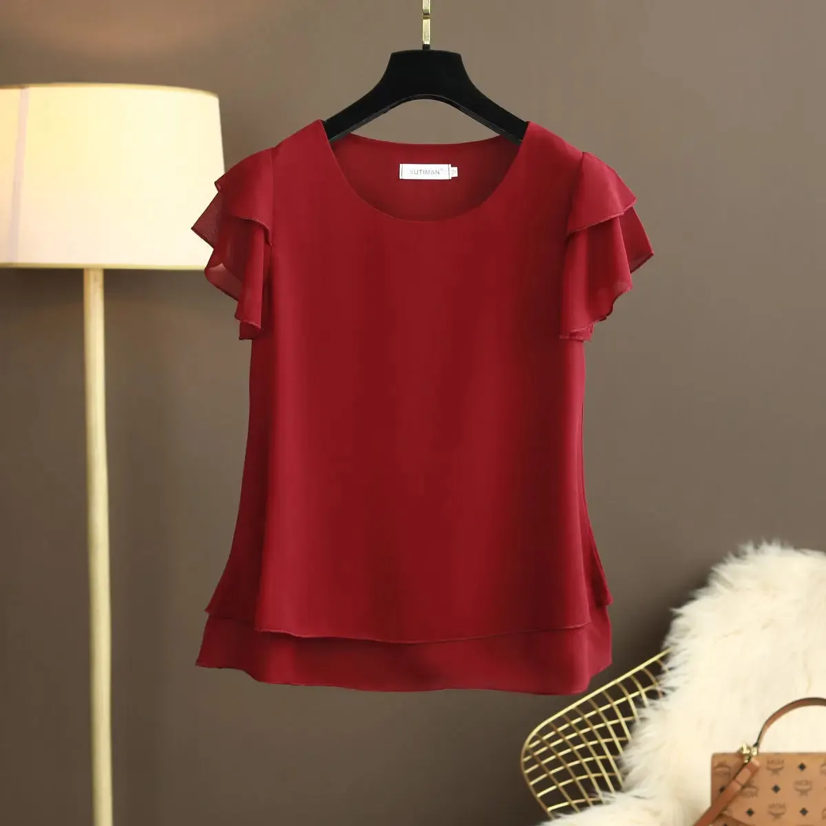 Summer Women's Oversized Chiffon Short Sleeve Blouse