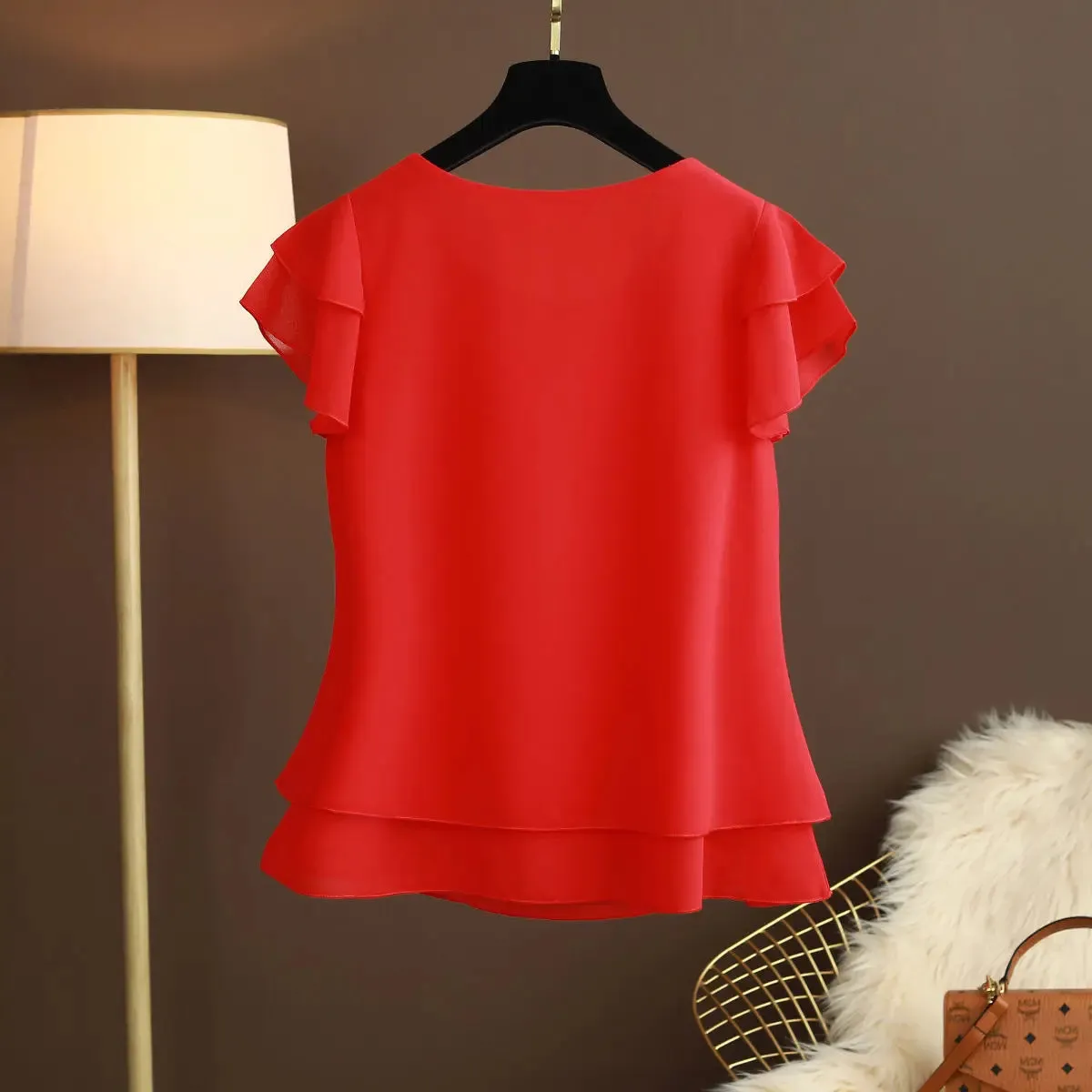 Summer Women's Oversized Chiffon Short Sleeve Blouse