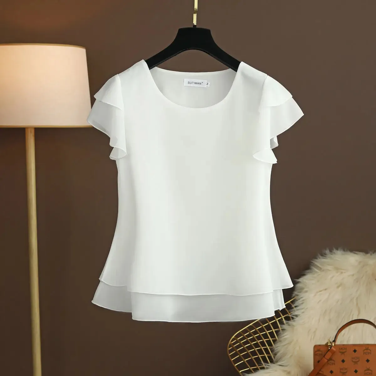 Summer Women's Oversized Chiffon Short Sleeve Blouse