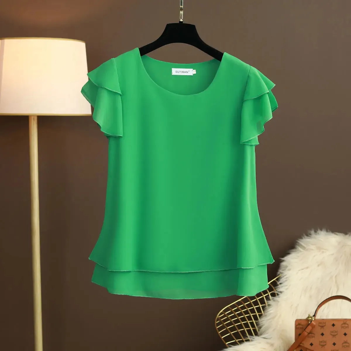 Summer Women's Oversized Chiffon Short Sleeve Blouse