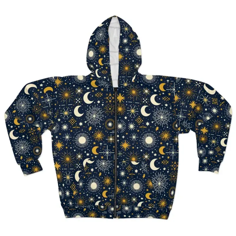 Sun Moon Stars Unisex Zip Hoodie with Roomy Hood