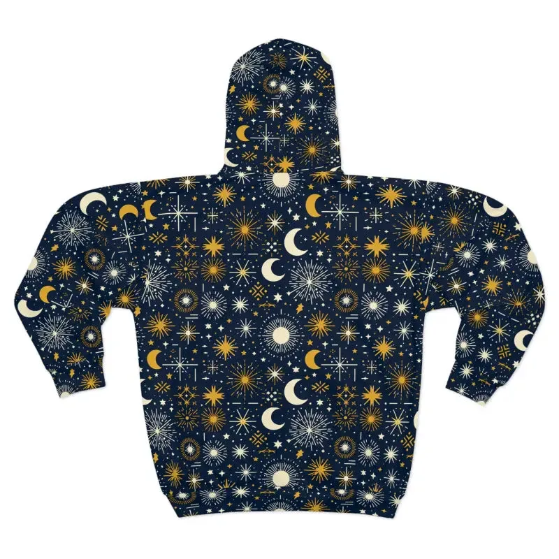 Sun Moon Stars Unisex Zip Hoodie with Roomy Hood