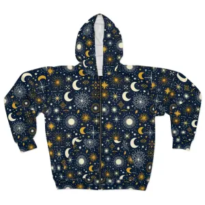 Sun Moon Stars Unisex Zip Hoodie with Roomy Hood