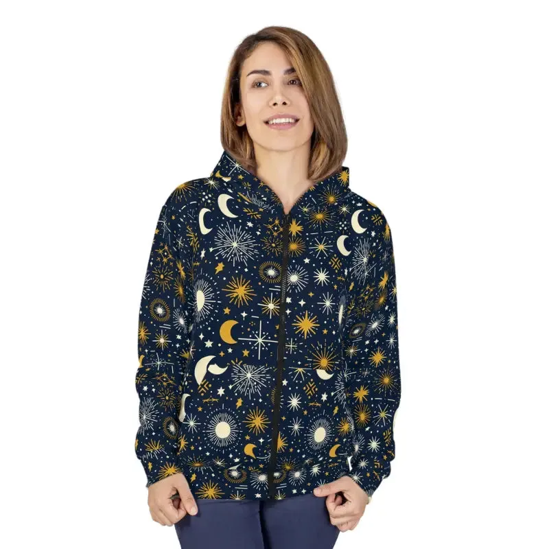 Sun Moon Stars Unisex Zip Hoodie with Roomy Hood