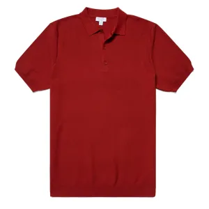 Sunspel Fine Knit Polo Shirt Chestnut