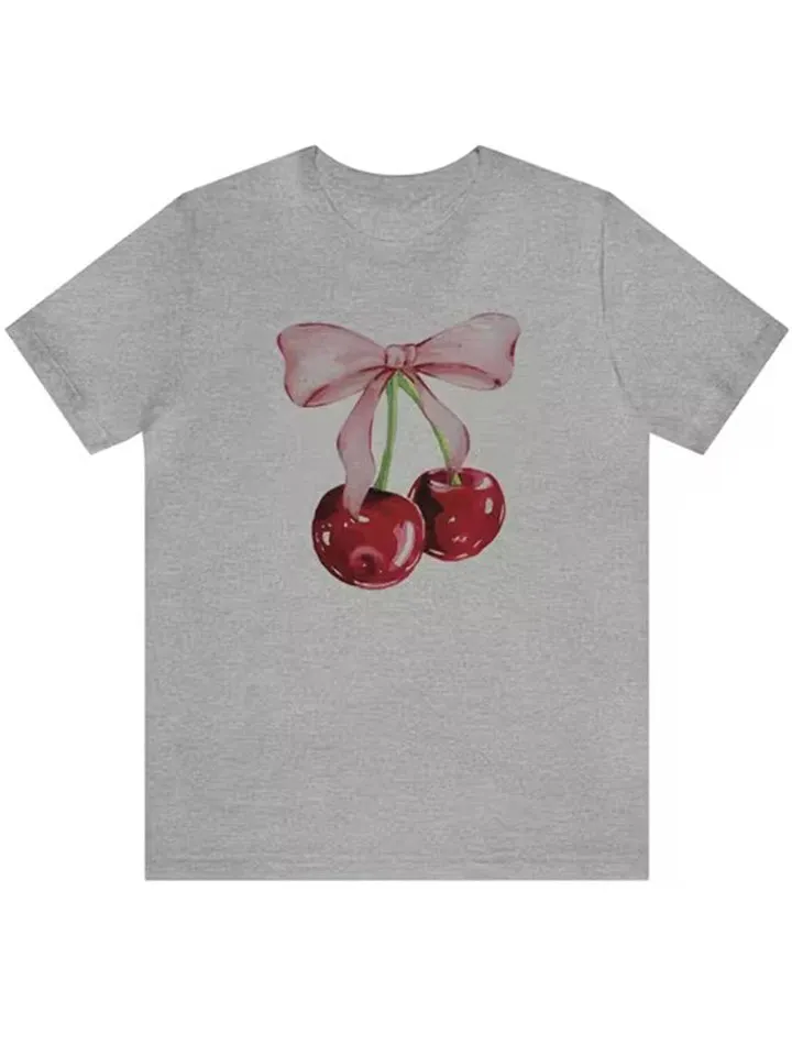 Super Cute Cherry Bowknot Print Summer T-shirts for Women