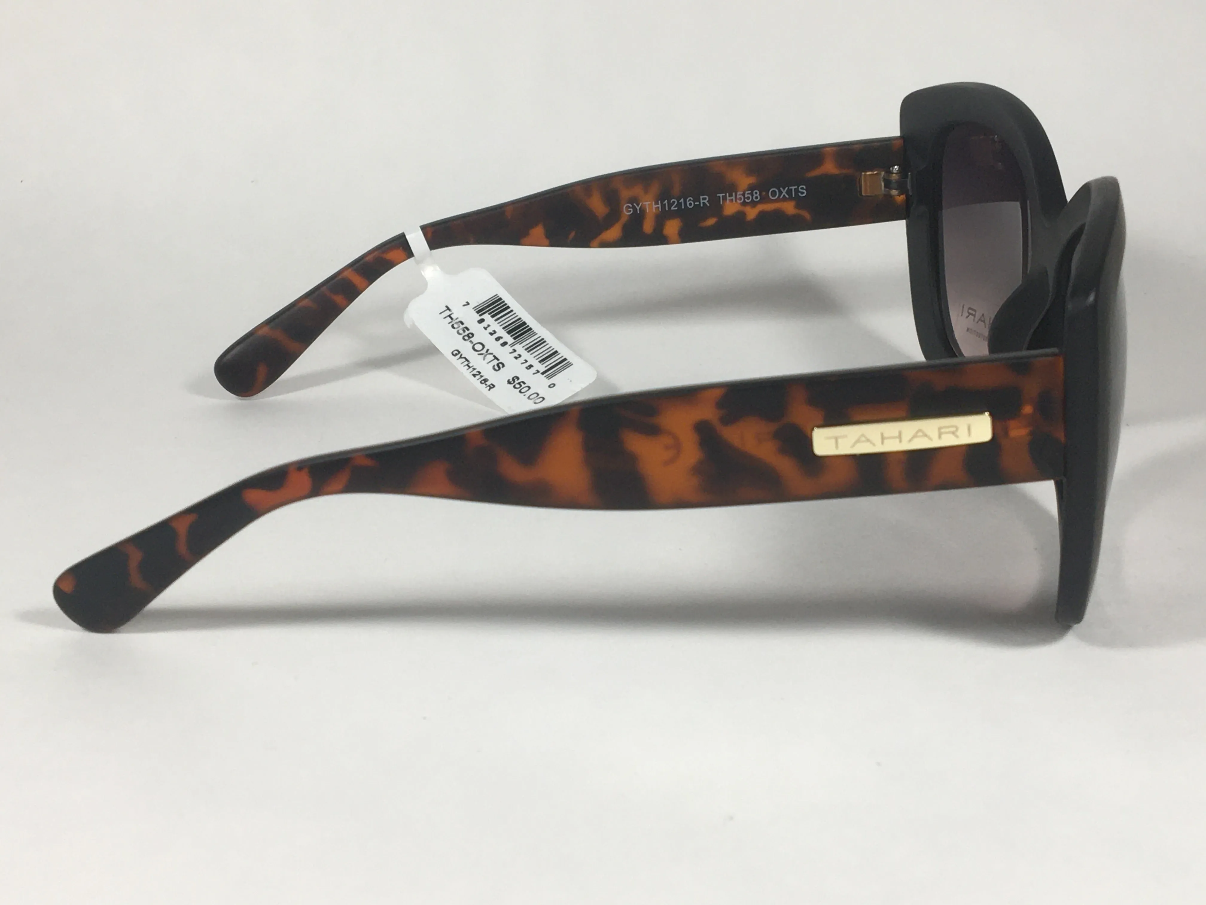 Tahari Large Cat Eye Sunglasses Matte Black And Tortoise Frame Gray Gradient Lens TH558 OXTS