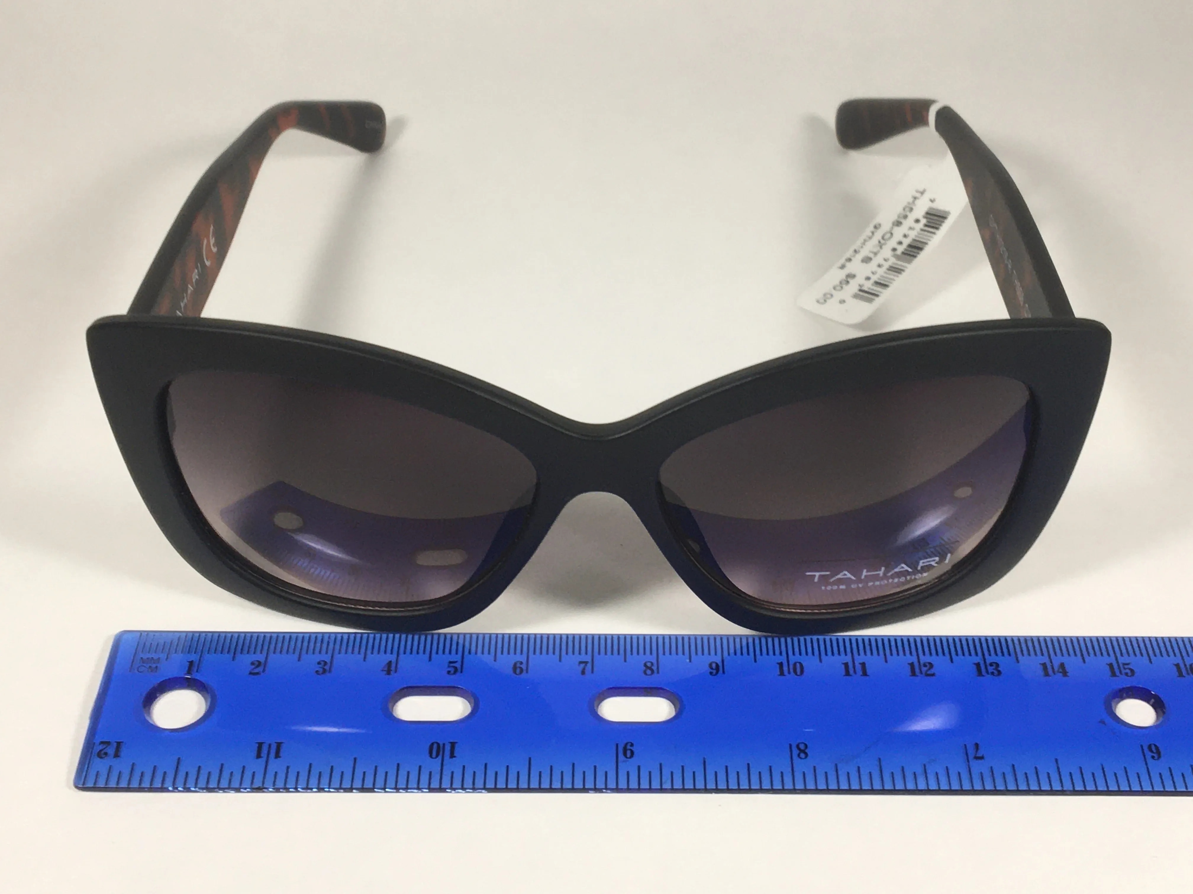 Tahari Large Cat Eye Sunglasses Matte Black And Tortoise Frame Gray Gradient Lens TH558 OXTS
