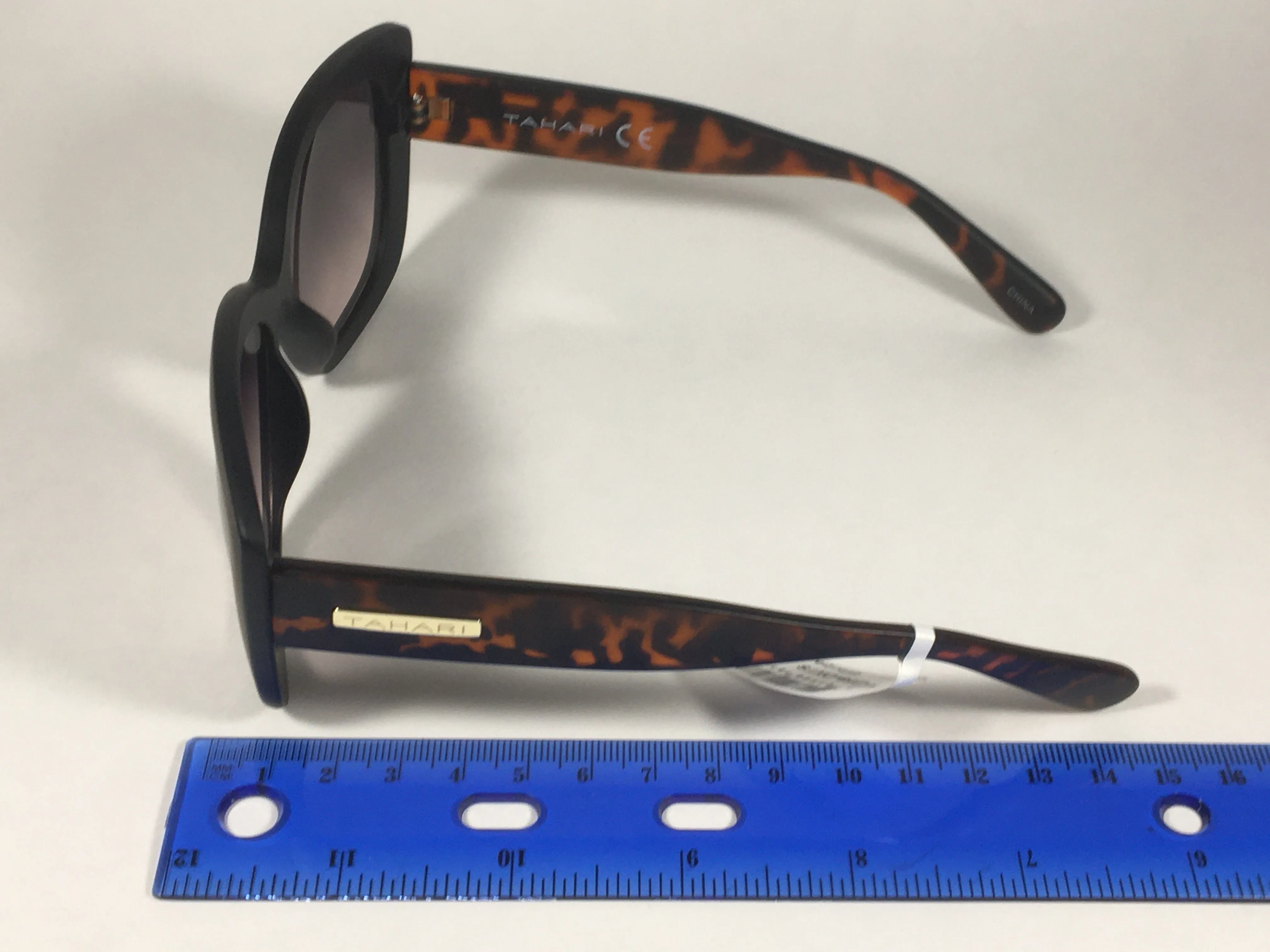 Tahari Large Cat Eye Sunglasses Matte Black And Tortoise Frame Gray Gradient Lens TH558 OXTS