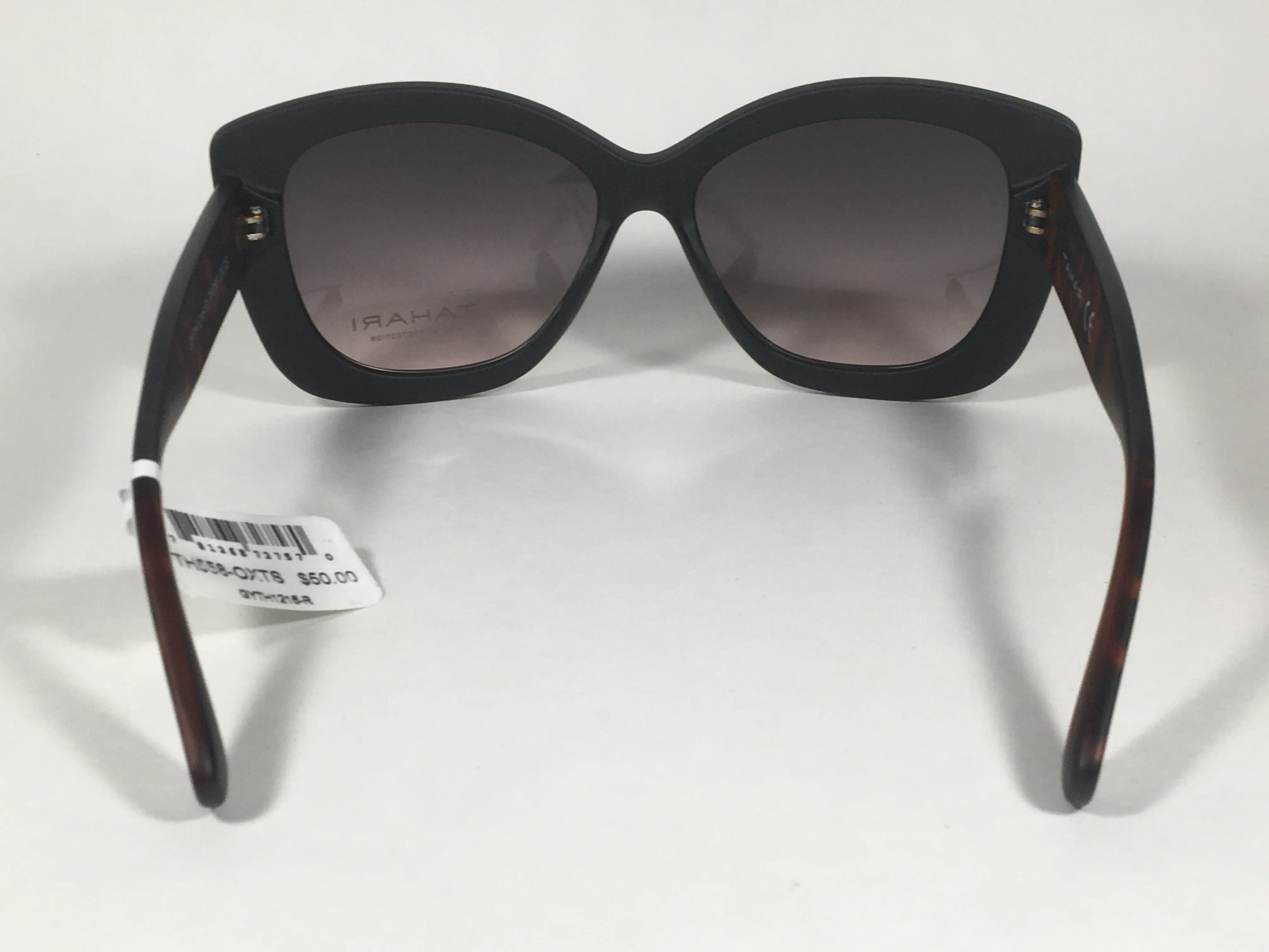 Tahari Large Cat Eye Sunglasses Matte Black And Tortoise Frame Gray Gradient Lens TH558 OXTS