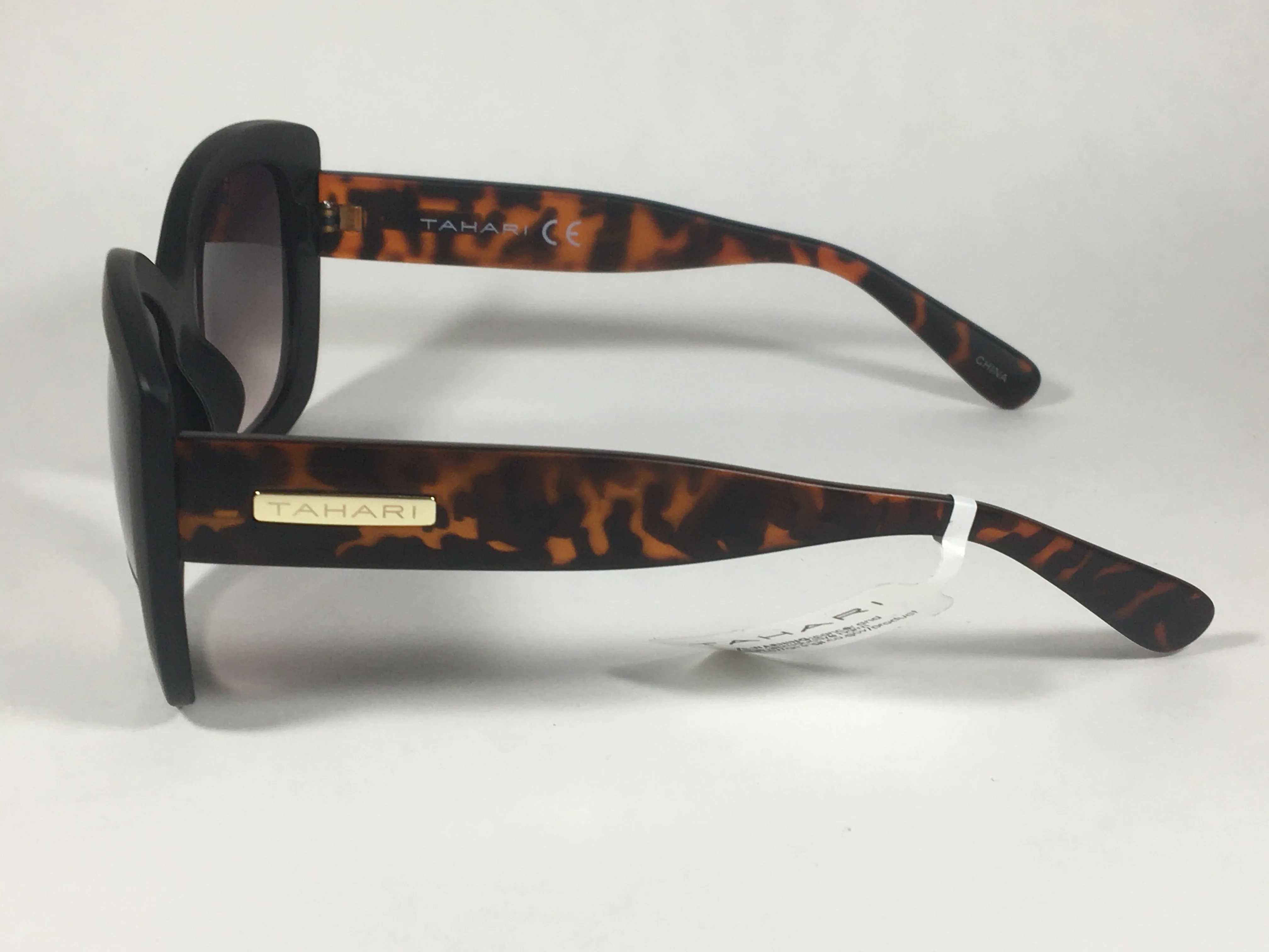 Tahari Large Cat Eye Sunglasses Matte Black And Tortoise Frame Gray Gradient Lens TH558 OXTS