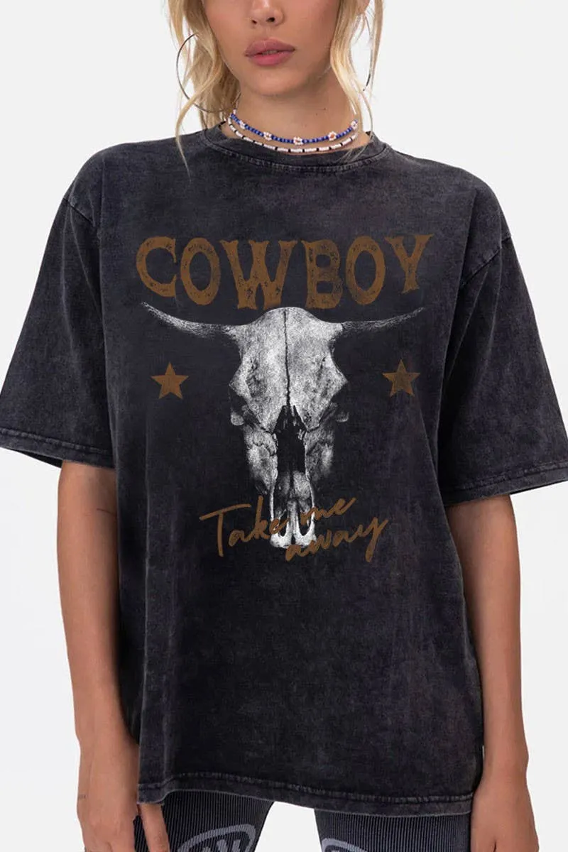 TAKE ME AWAY COWBOY Graphic Oversized top tee